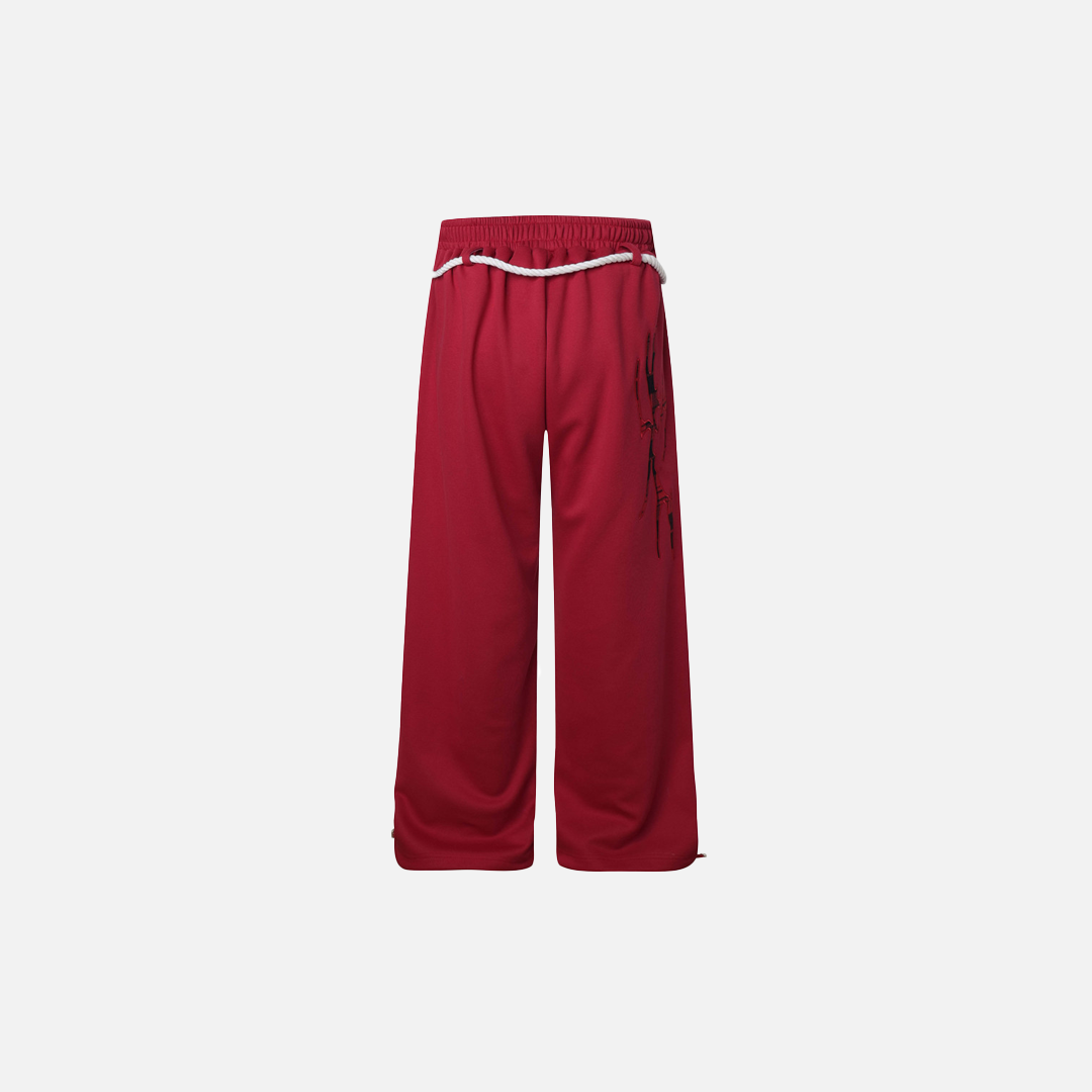 Creative Red Woven Rope Design Wide Leg Jogger - Luxuryurbanwear