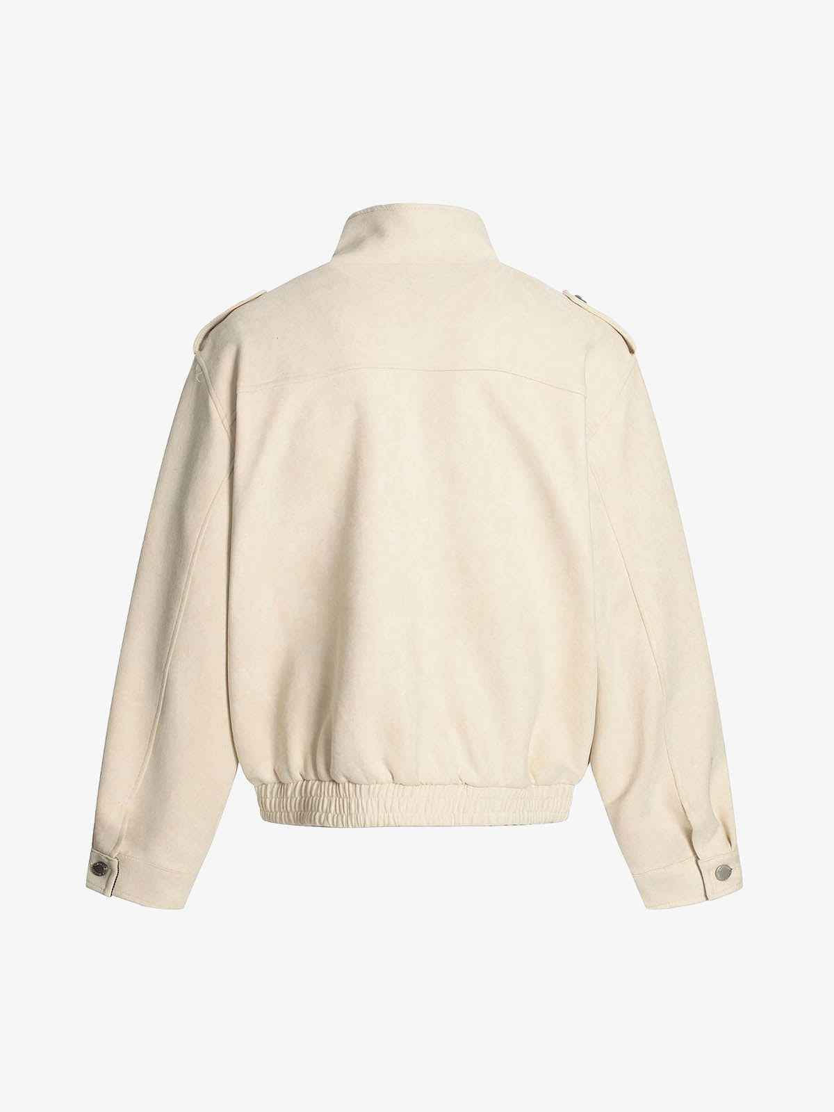 Military-Inspired Utility Shoulder Straps Zip Jacket