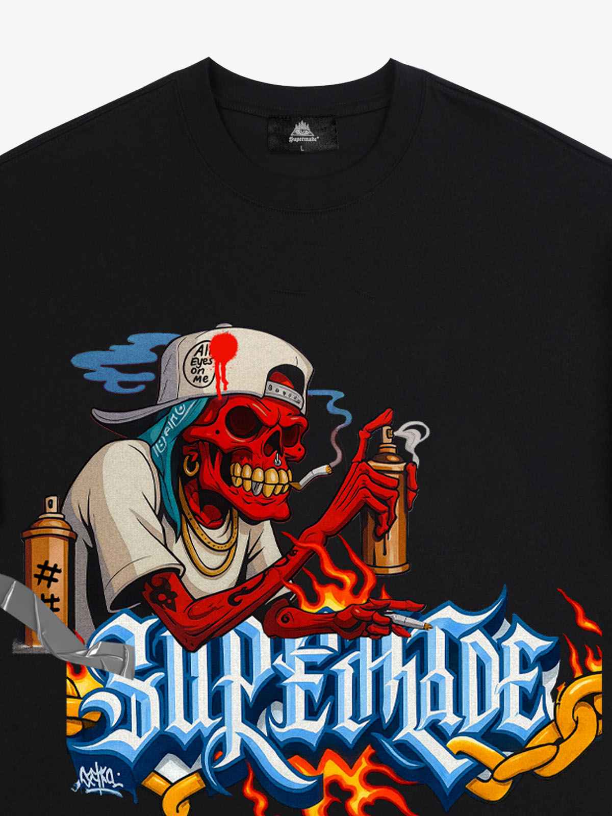 Street Skull Graffiti Artist Flame Flower Font T-Shirt