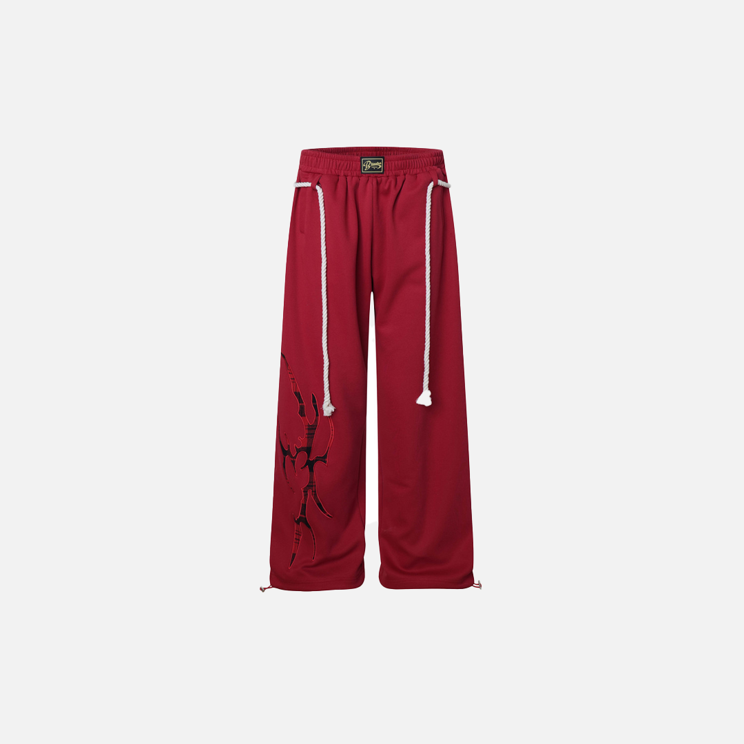 Creative Red Woven Rope Design Wide Leg Jogger - Luxuryurbanwear