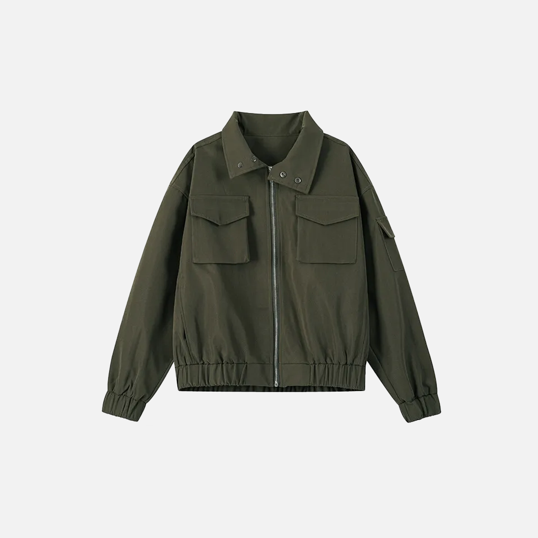 Spring Solid Color Double Pockets Zipper Jacket - Luxuryurbanwear