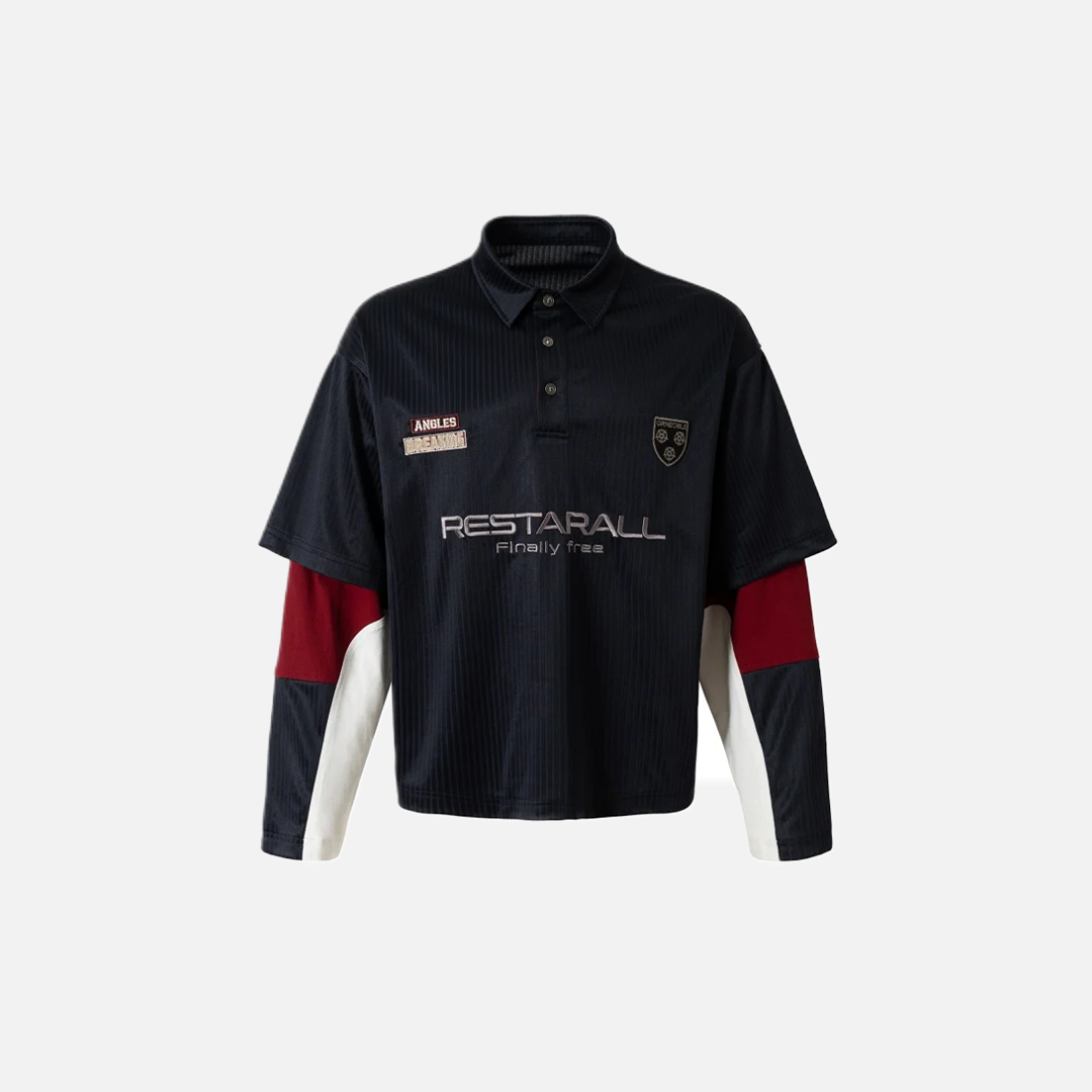 Paneled Letter Embroidered Long Sleeve T-Shirt - Luxuryurbanwear