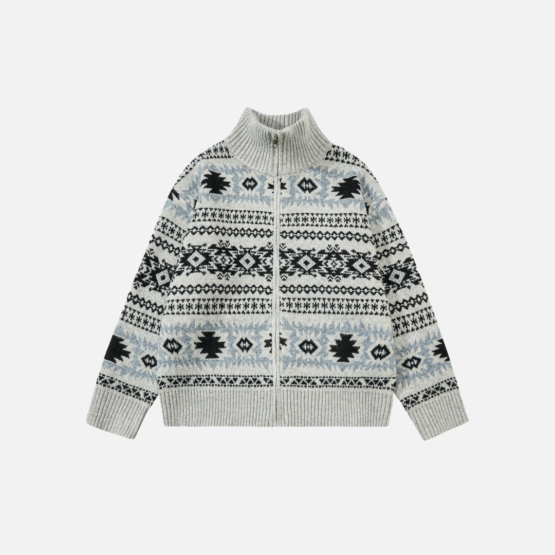 Vertical Collar Jacquard Pattern Cardigan - Luxuryurbanwear