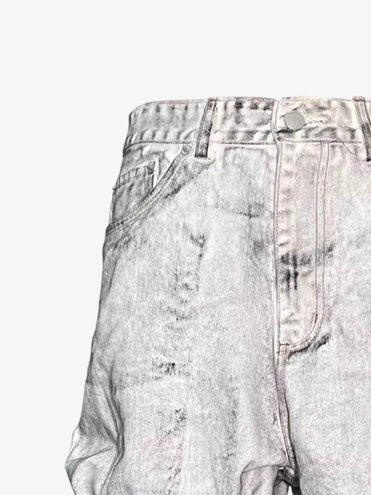 Distressed Ruched Wide Leg Denim Jeans