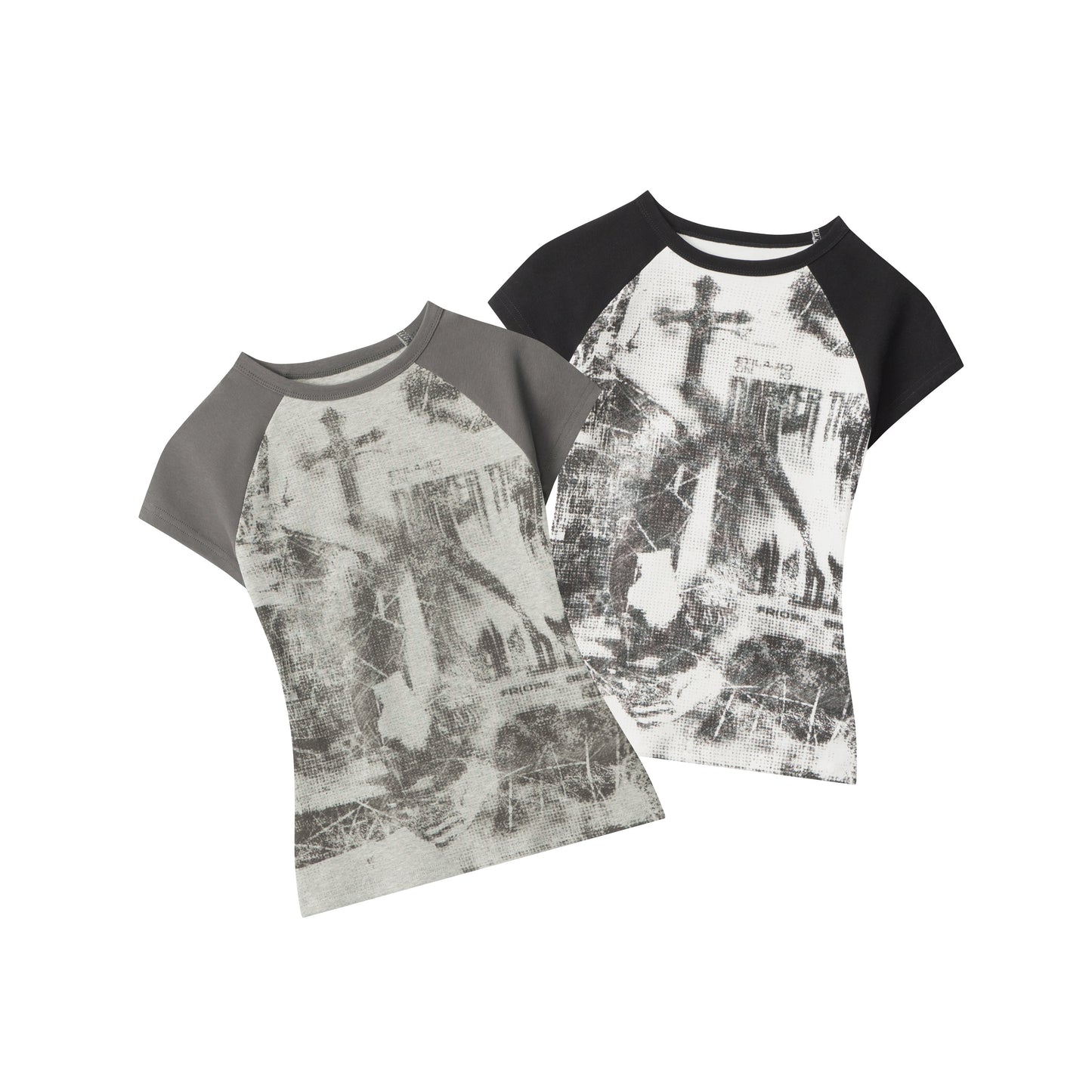 Grunge Cross | Fitted Graphic Raglan Tee - Luxuryurbanwear