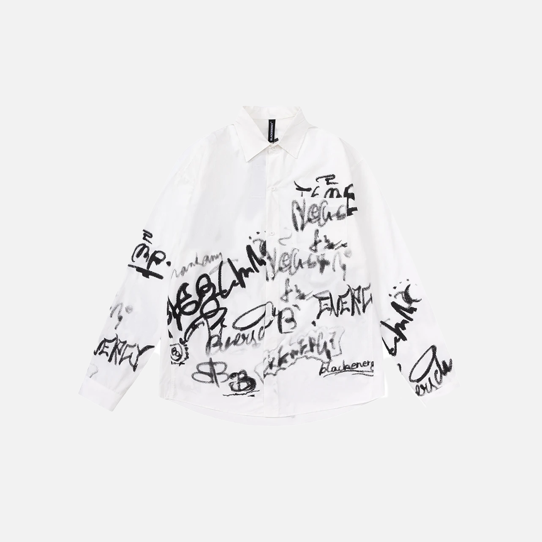 Premium Streetwear Bold Graffiti Print Long Sleeve Shirt - Luxuryurbanwear