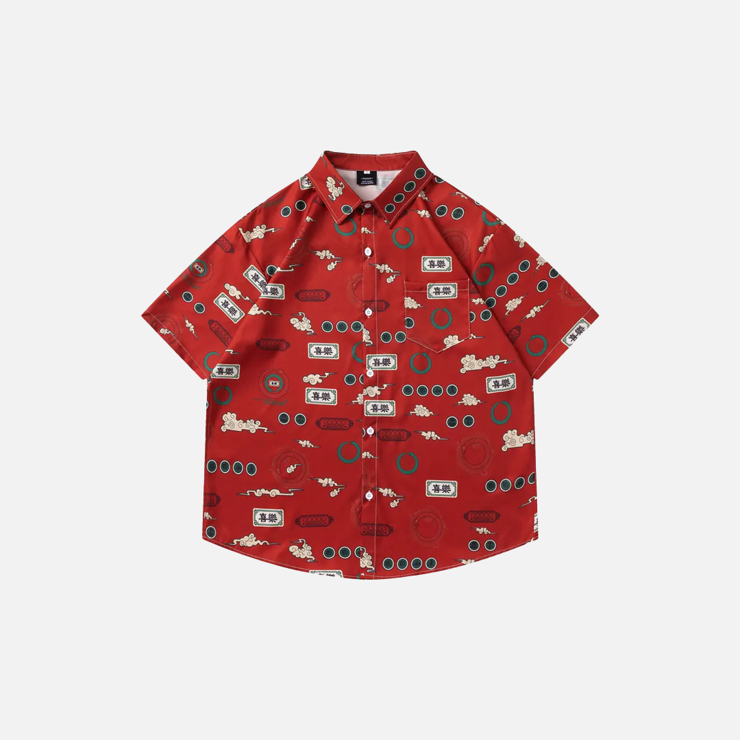 Retro Signature Graphic Printed Beach Shirt - Luxuryurbanwear