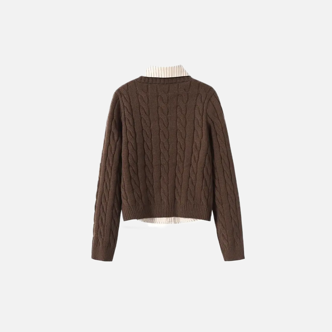 Twist Fake Two Pieces Polo Collar Cardigan - Luxuryurbanwear