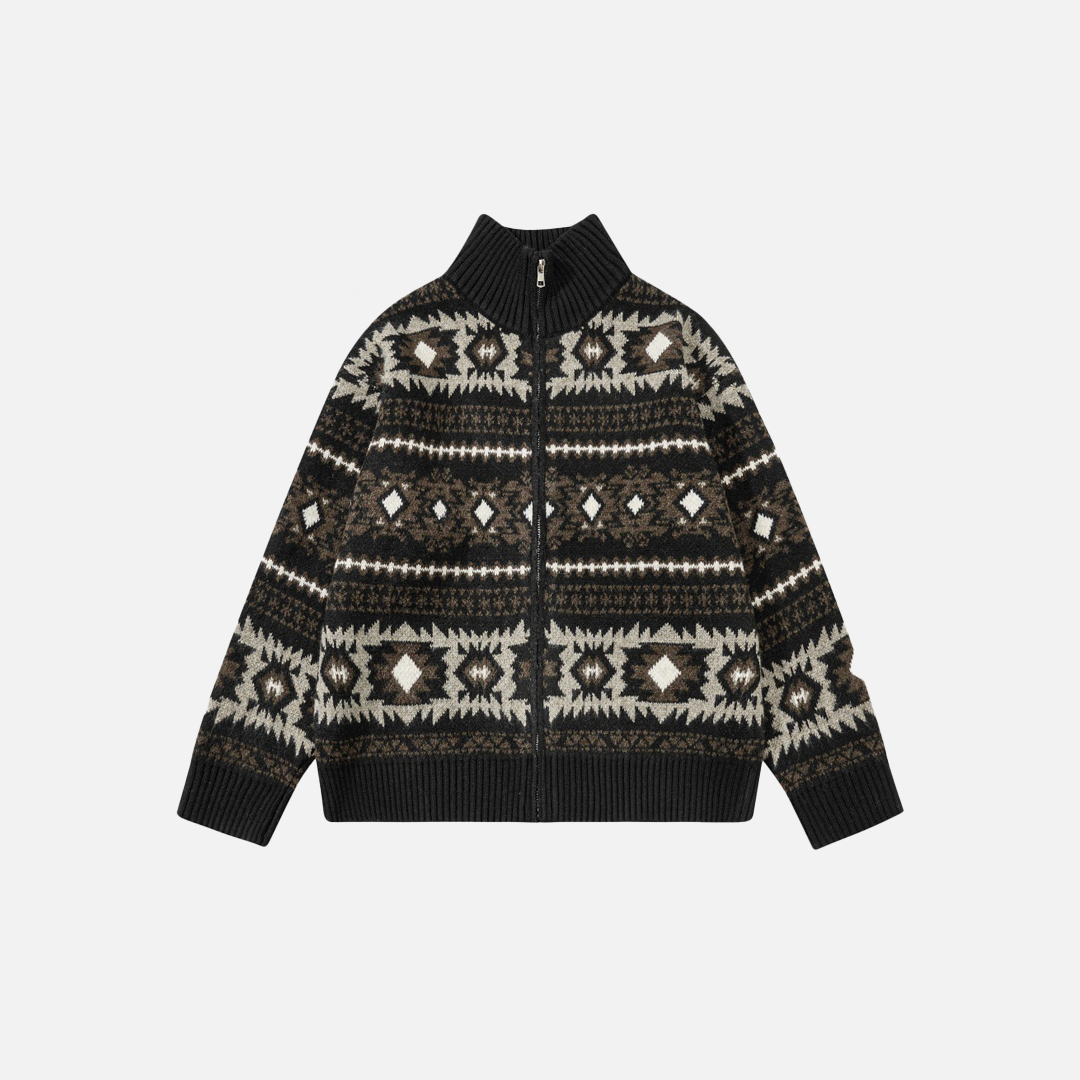 Vertical Collar Jacquard Pattern Cardigan - Luxuryurbanwear