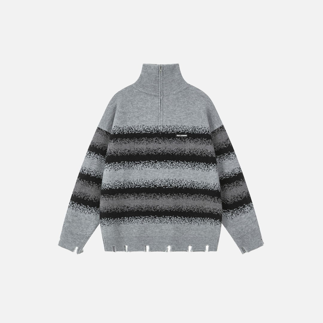 Y2K Retro Stripe Half Zip Turtleneck Sweater - Luxuryurbanwear