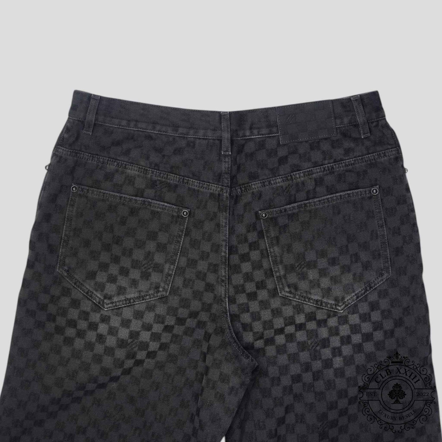 Louis Vuitton Damier Ultrablack Flocked Wide Leg Denim Pants in Black