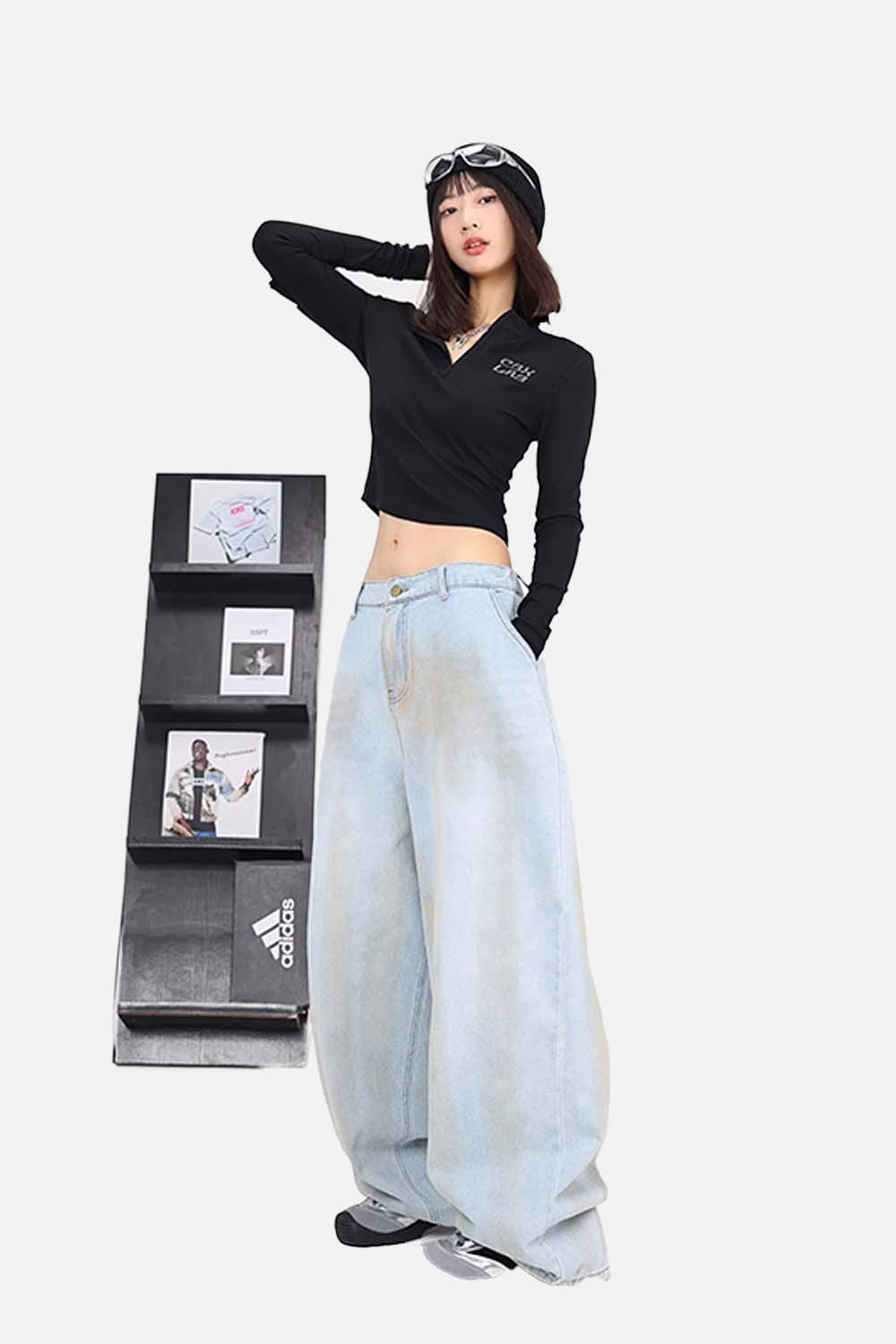 Vintage Light Blue Washed Hip Pants - Luxuryurbanwear