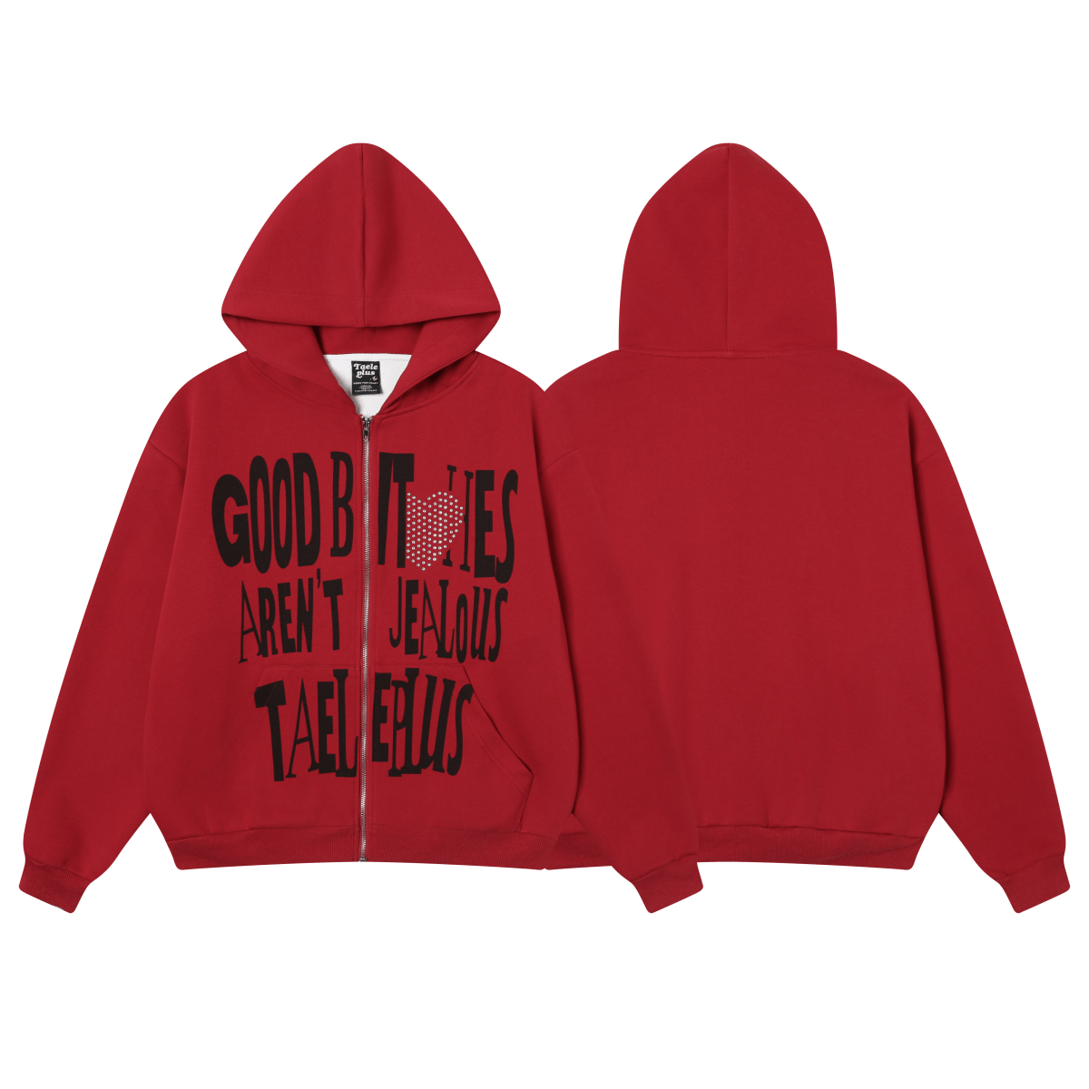 Rhinestone Heart | Zip-Up Hoodie - Luxuryurbanwear
