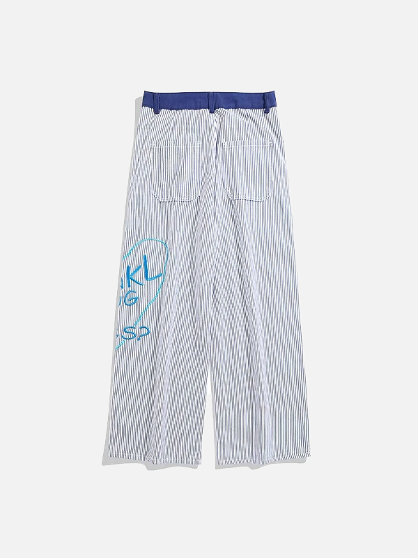 Embroidered Lazy Style Striped Pants - Luxuryurbanwear