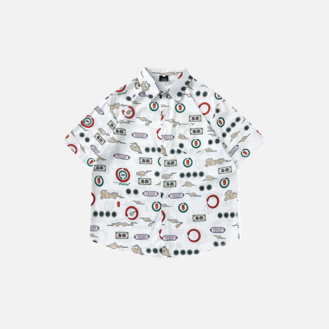 Retro Signature Graphic Printed Beach Shirt - Luxuryurbanwear