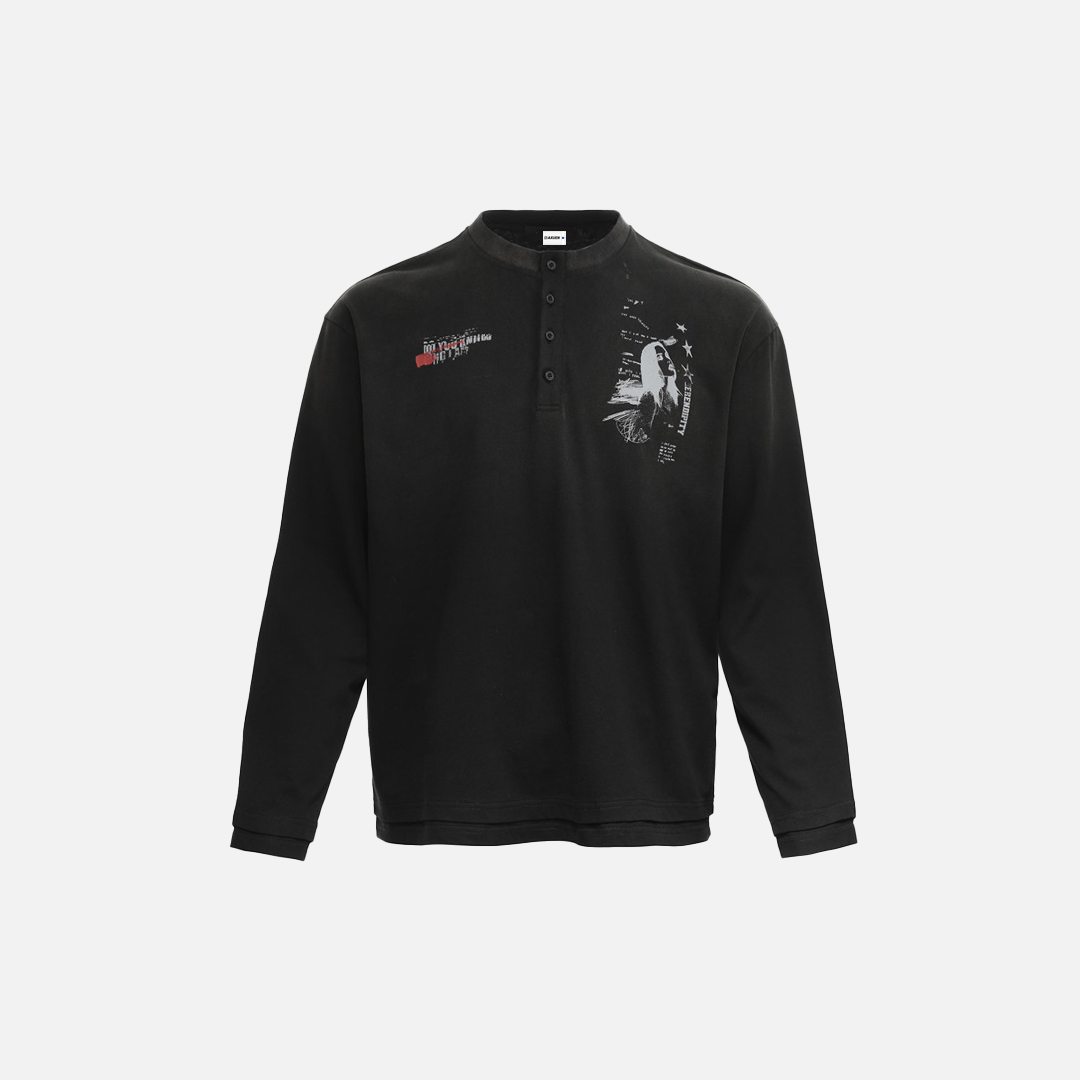Y2K Grunge Painted Dark Print Long Sleeve T-Shirt - Luxuryurbanwear