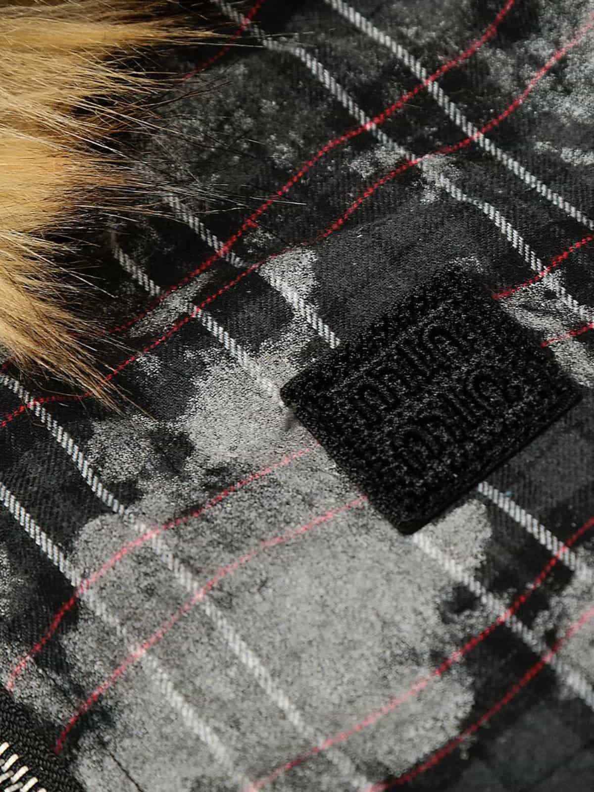 Retro Distressed Plaid Faux Fur Collar Padded Jacket