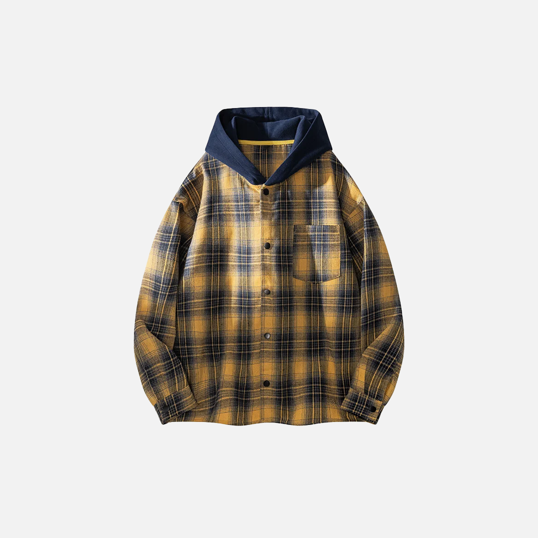 Streetwear Plaid Hooded Long Sleeve Shirt - Luxuryurbanwear
