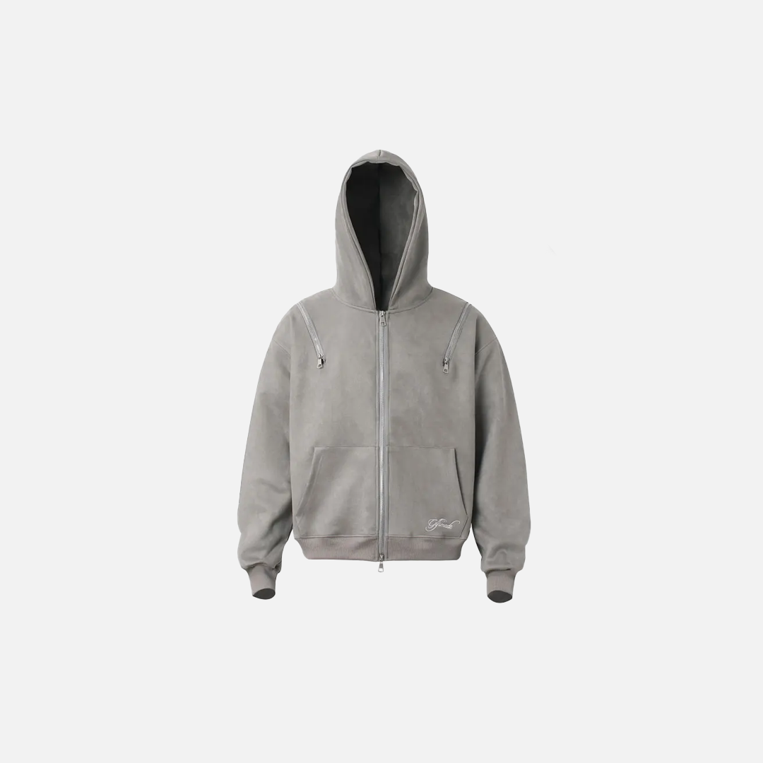Breathable Suede Multi Zipper Hooded Sweatshirt - Luxuryurbanwear