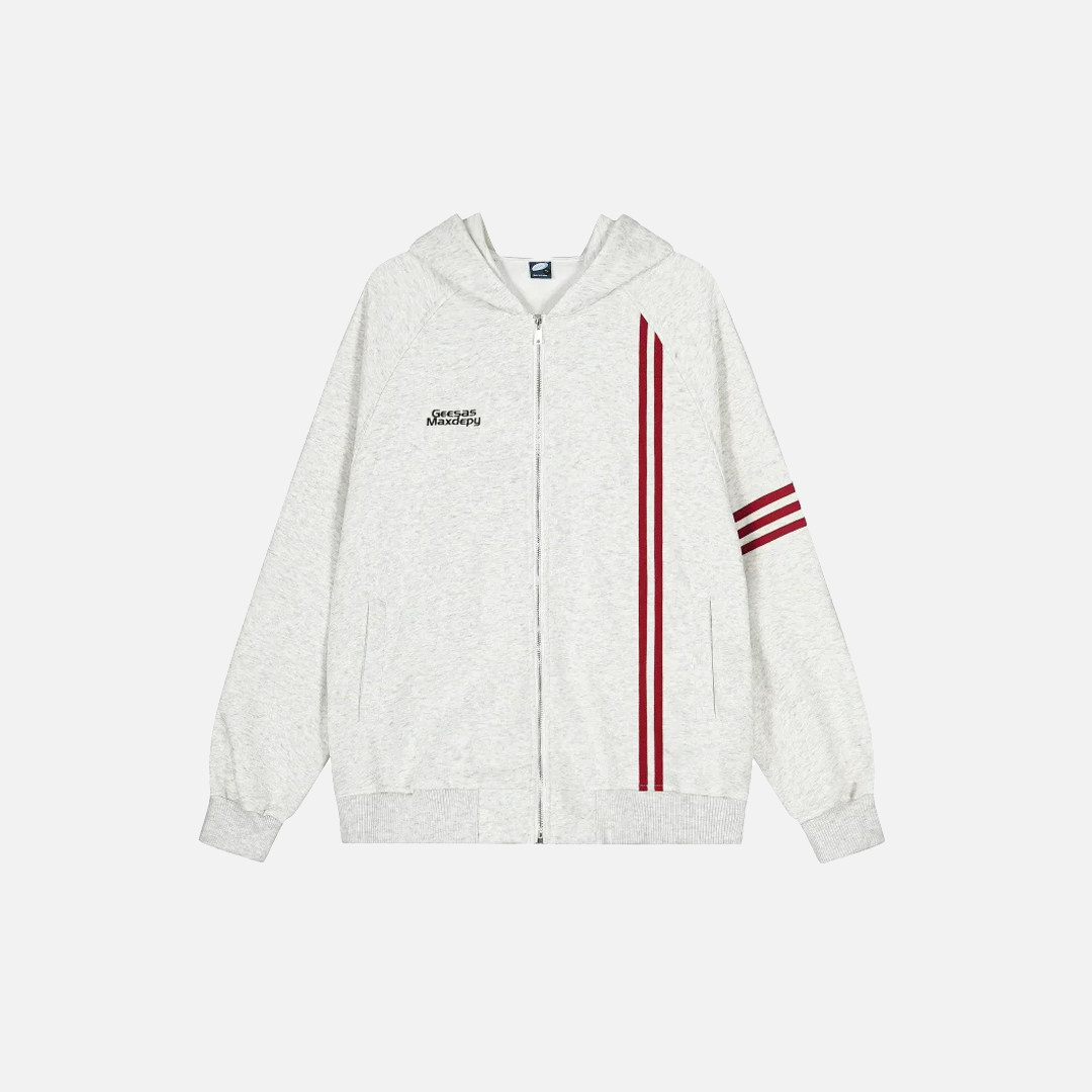 Essential Striped Patchwork Zip-Up Hooded Sweatshirt - Luxuryurbanwear