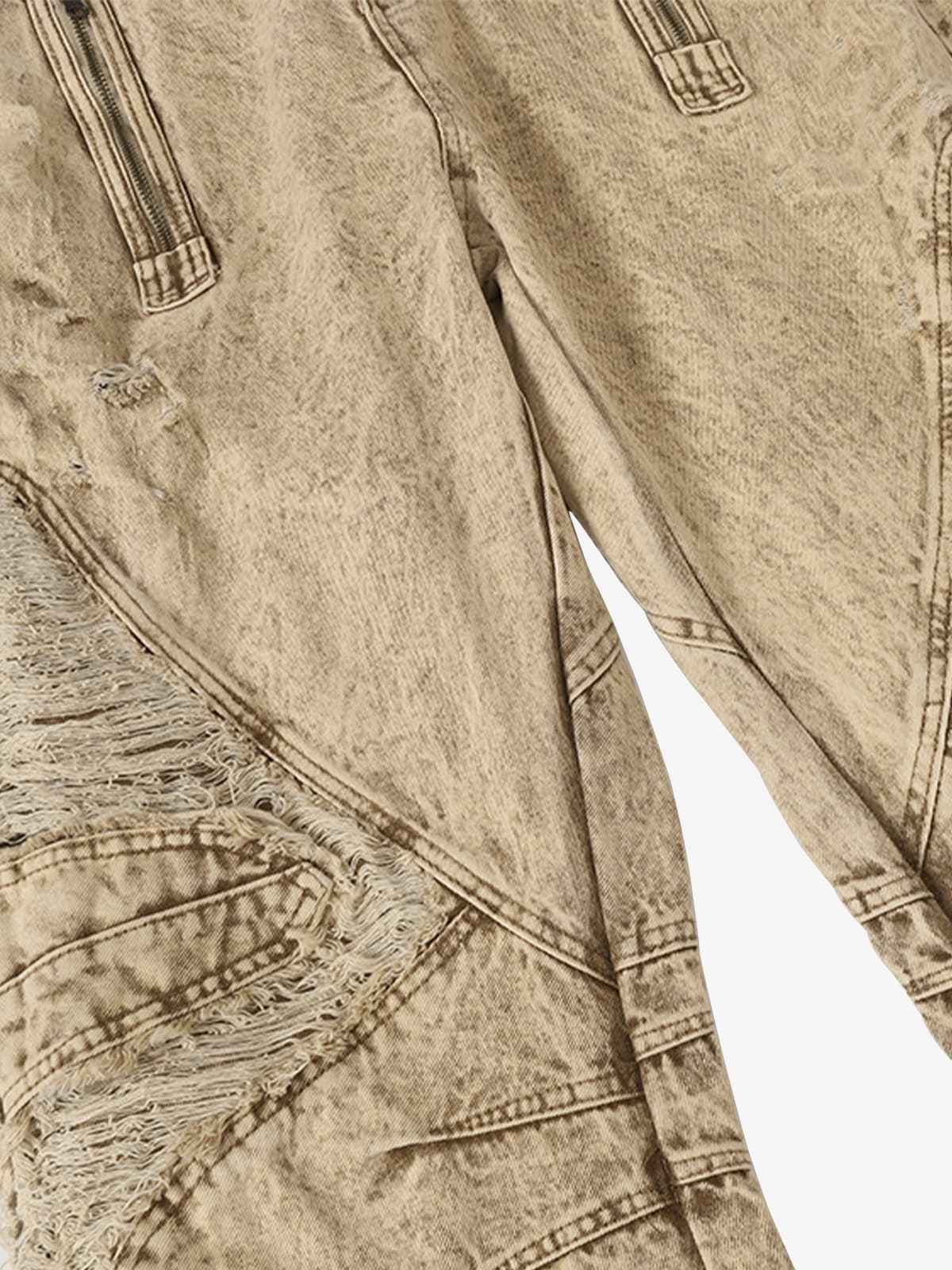 Distressed Raw-Edge Panel Sculpted Wide-Leg Jeans