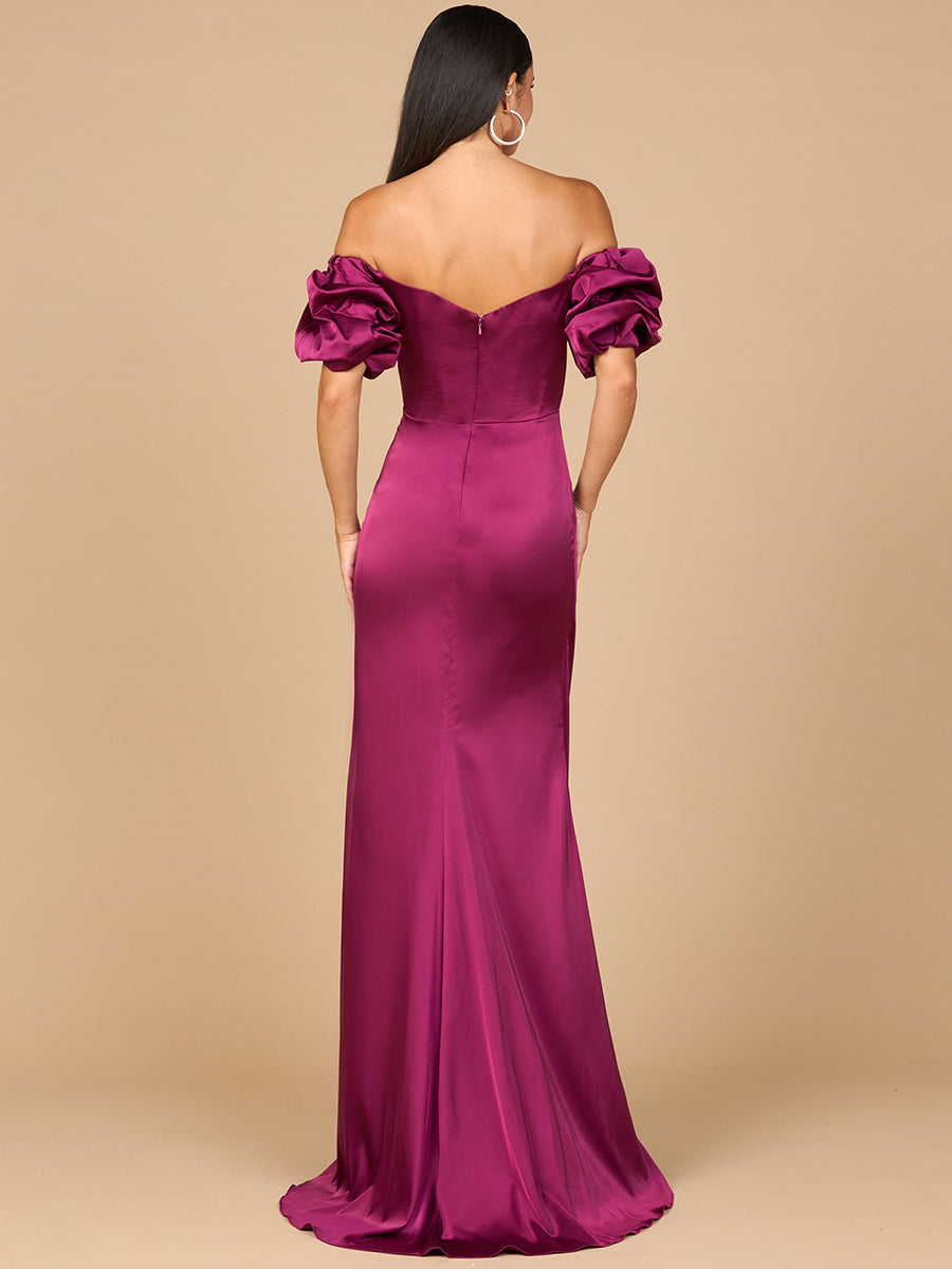 Off Shoulder Satin Dress with Slit