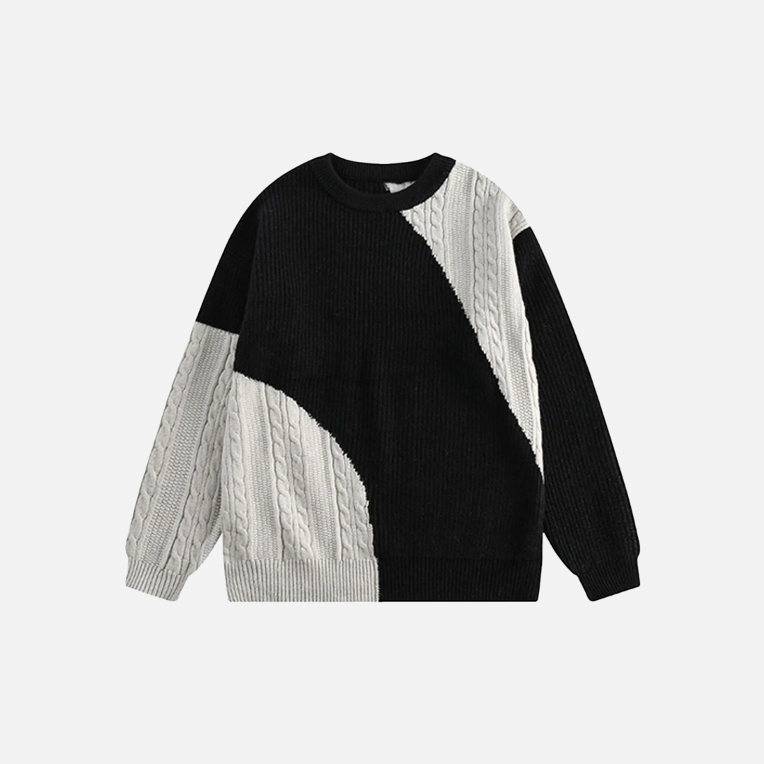 Contrasting Color Round Neck Casual Knitted Sweater - Luxuryurbanwear