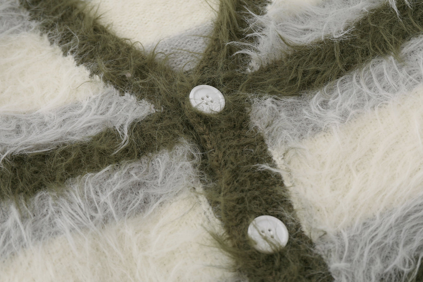 Furry Line | Striped Button-Up Fluffy Cardigan - Luxuryurbanwear