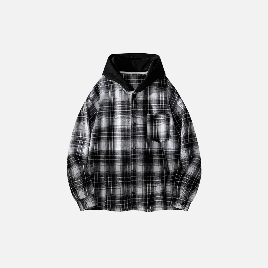 Streetwear Plaid Hooded Long Sleeve Shirt - Luxuryurbanwear