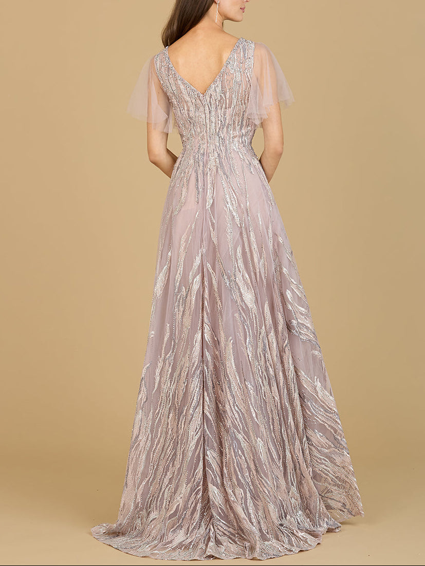 Cape Sleeve V-Neck Gown - OUTLET