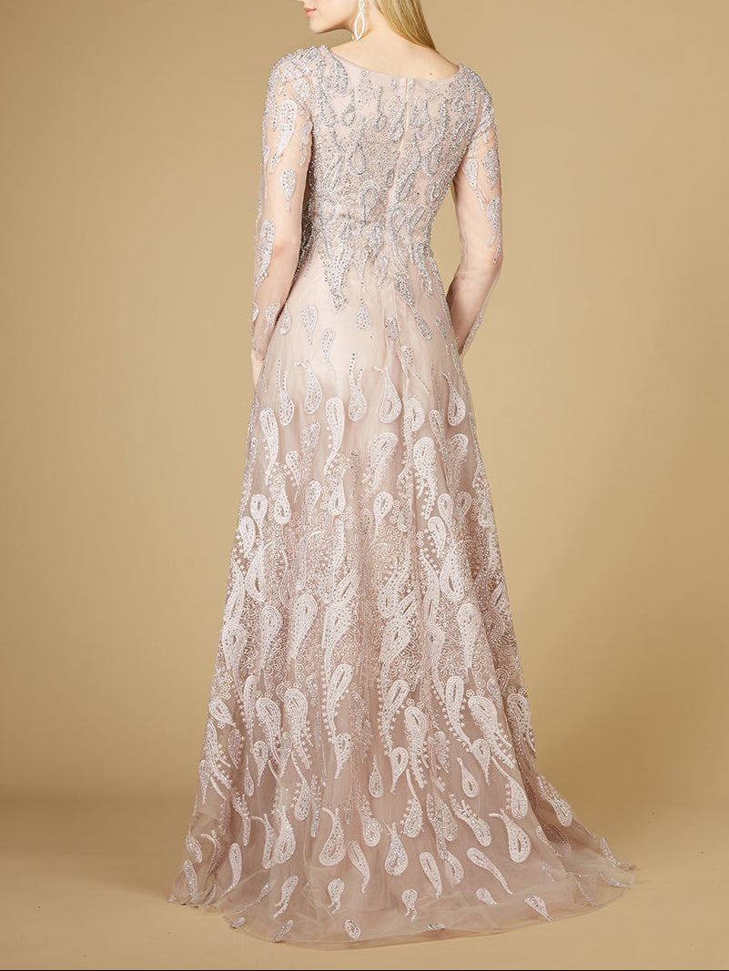 Long Sleeve V-Neck Ballgown - OUTLET