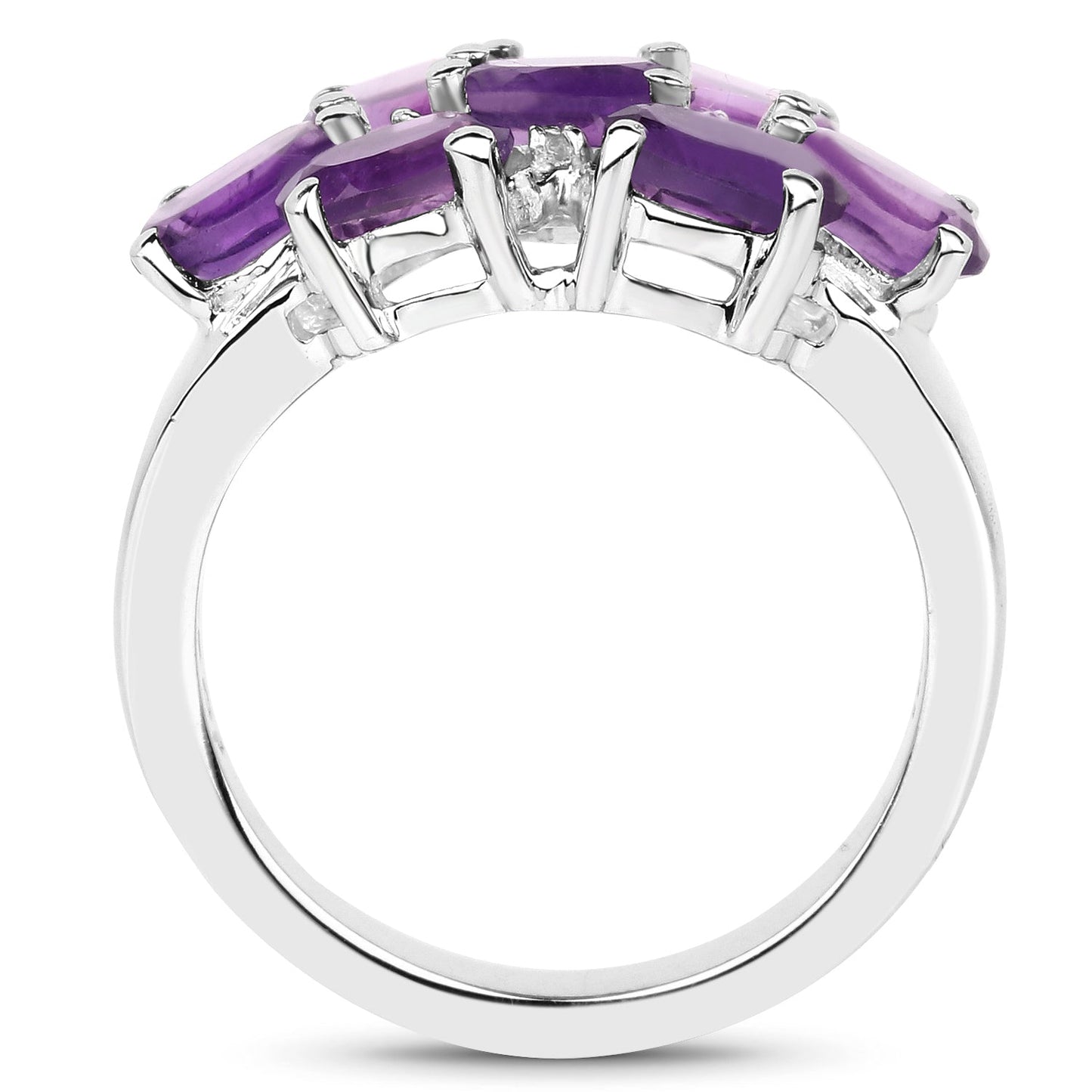 3.05 Carat Genuine Amethyst and White Topaz .925 Sterling Silver Ring