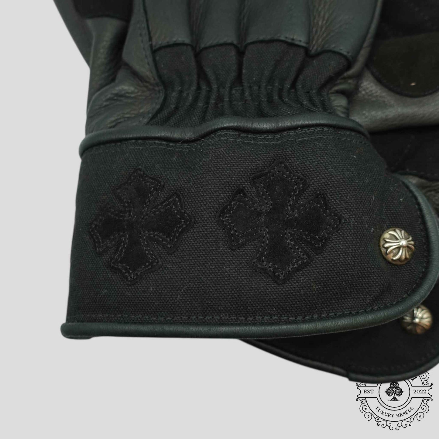 Chrome Hearts Plus Patch Leather Moto Gloves in Black