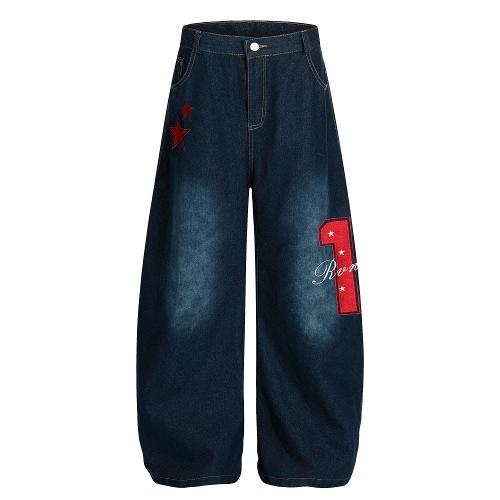 LUW Five Pointed Star Embroidered Denm Pant - Luxuryurbanwear