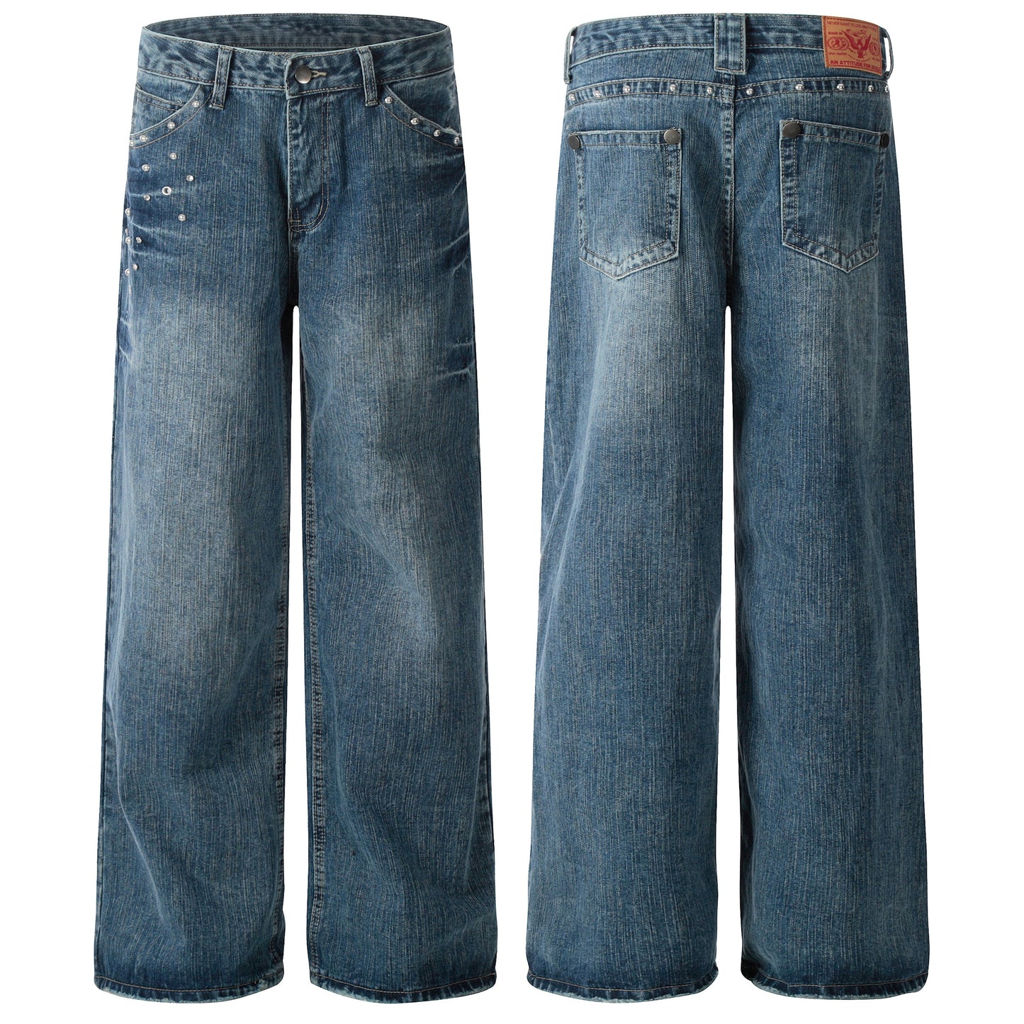 Studded Vintage Denim | Straight Jeans - Luxuryurbanwear
