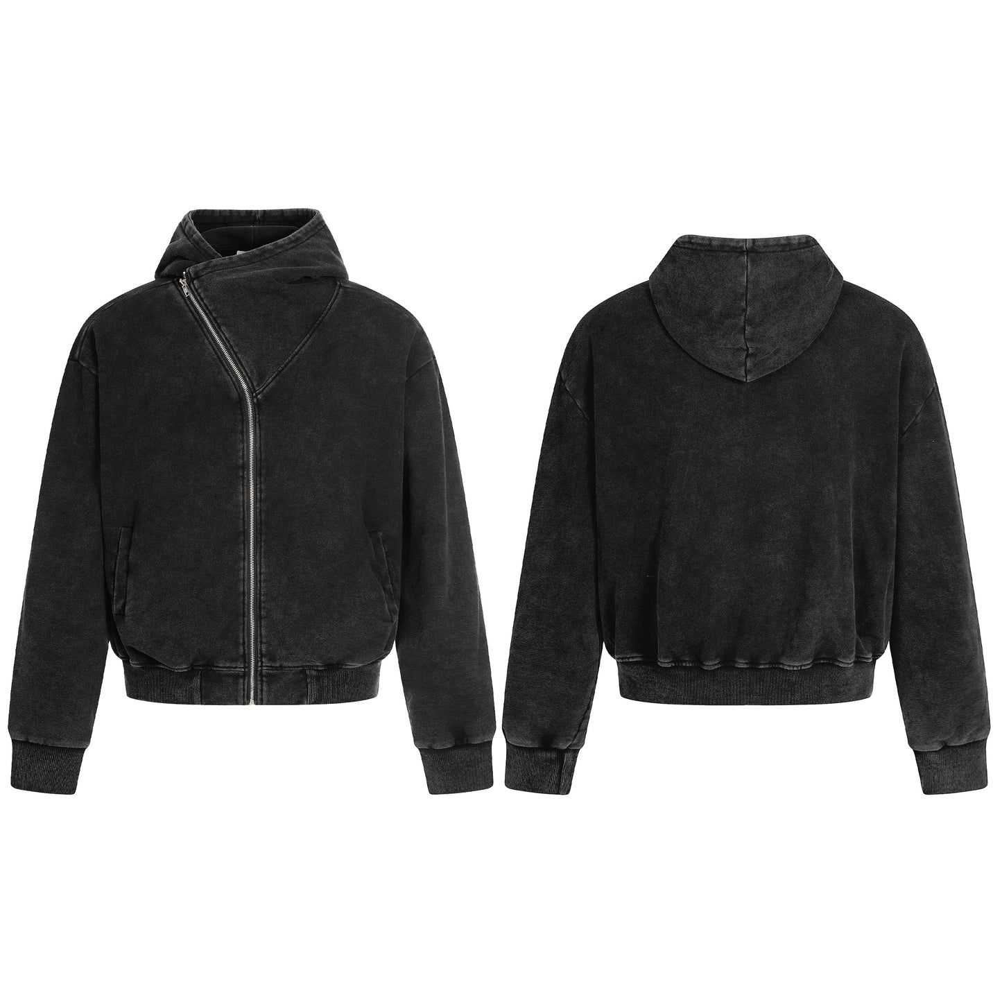 Asymmetry | Washed Zip Up Hoodie - Luxuryurbanwear