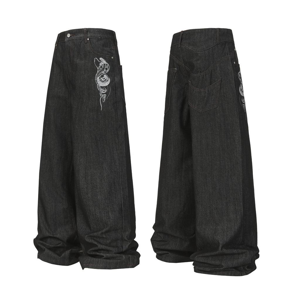 Snake Embroidery | Denim Jeans - Luxuryurbanwear