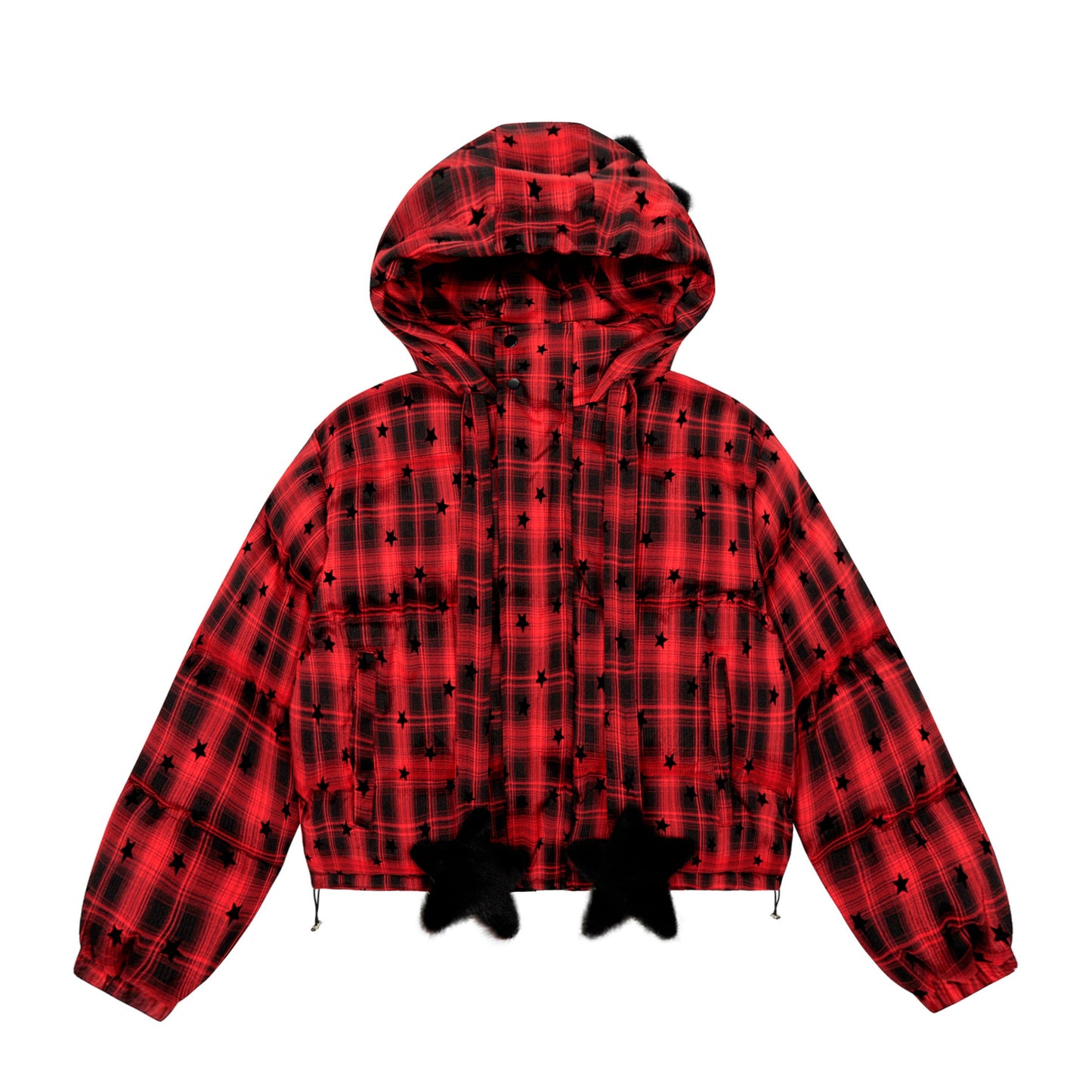 Plaid Spark | Star-Print Cropped Hoodie - Luxuryurbanwear