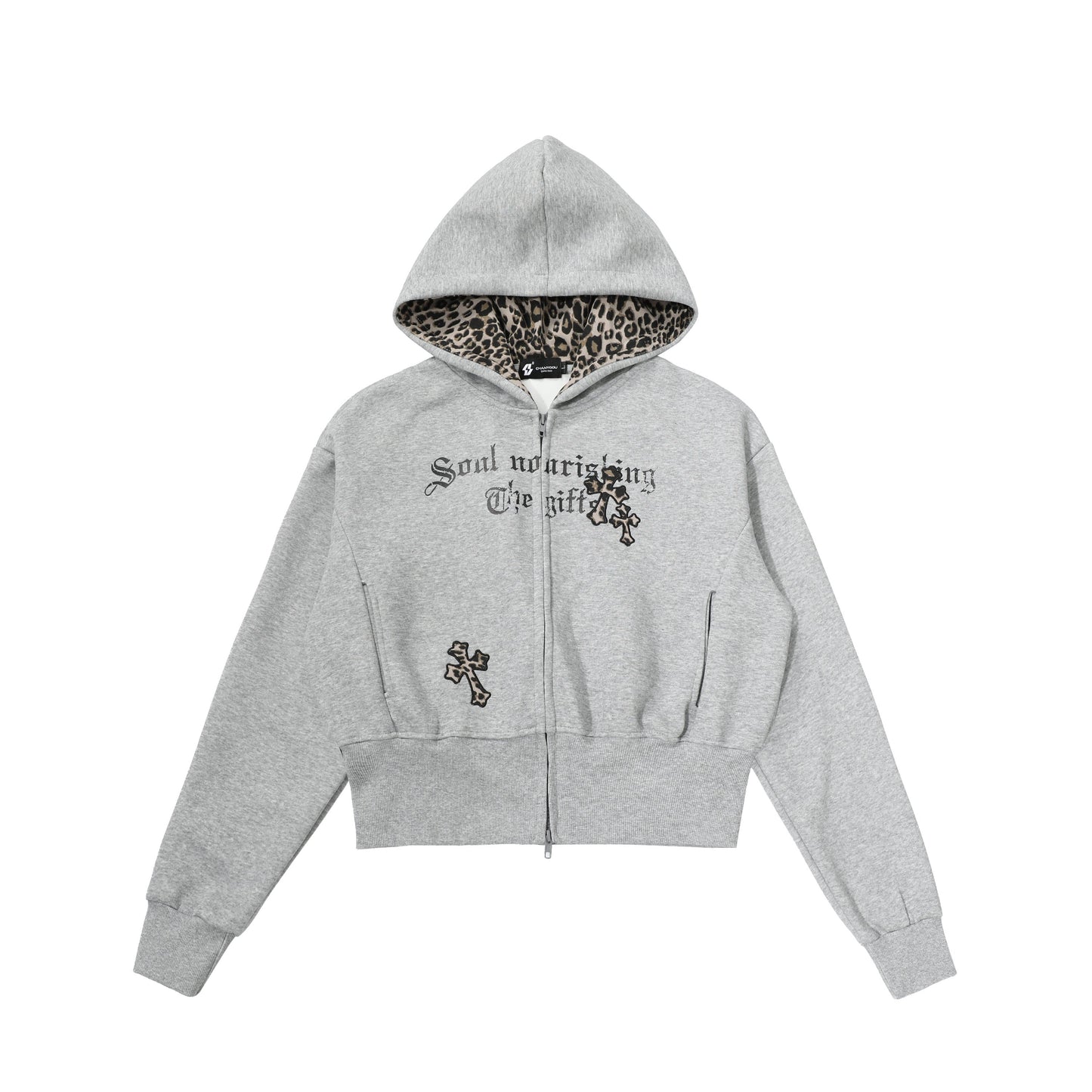 CrossCharm | Gothic Zip Hoodie with Leopard Lining - Luxuryurbanwear