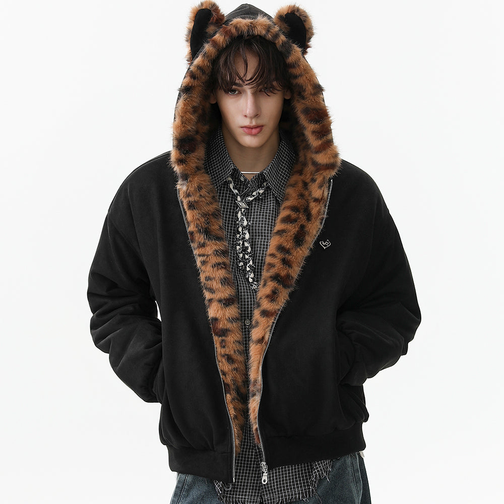 Leopard Fleece | Contrast Zip Jacket - Luxuryurbanwear