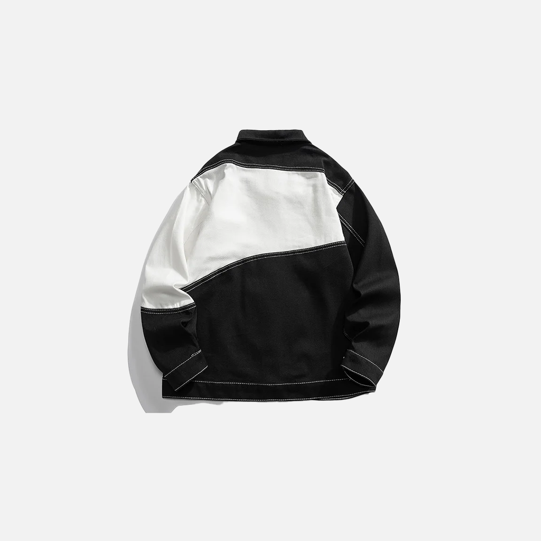 Black And White Color Blocking Denim Jacket - Luxuryurbanwear