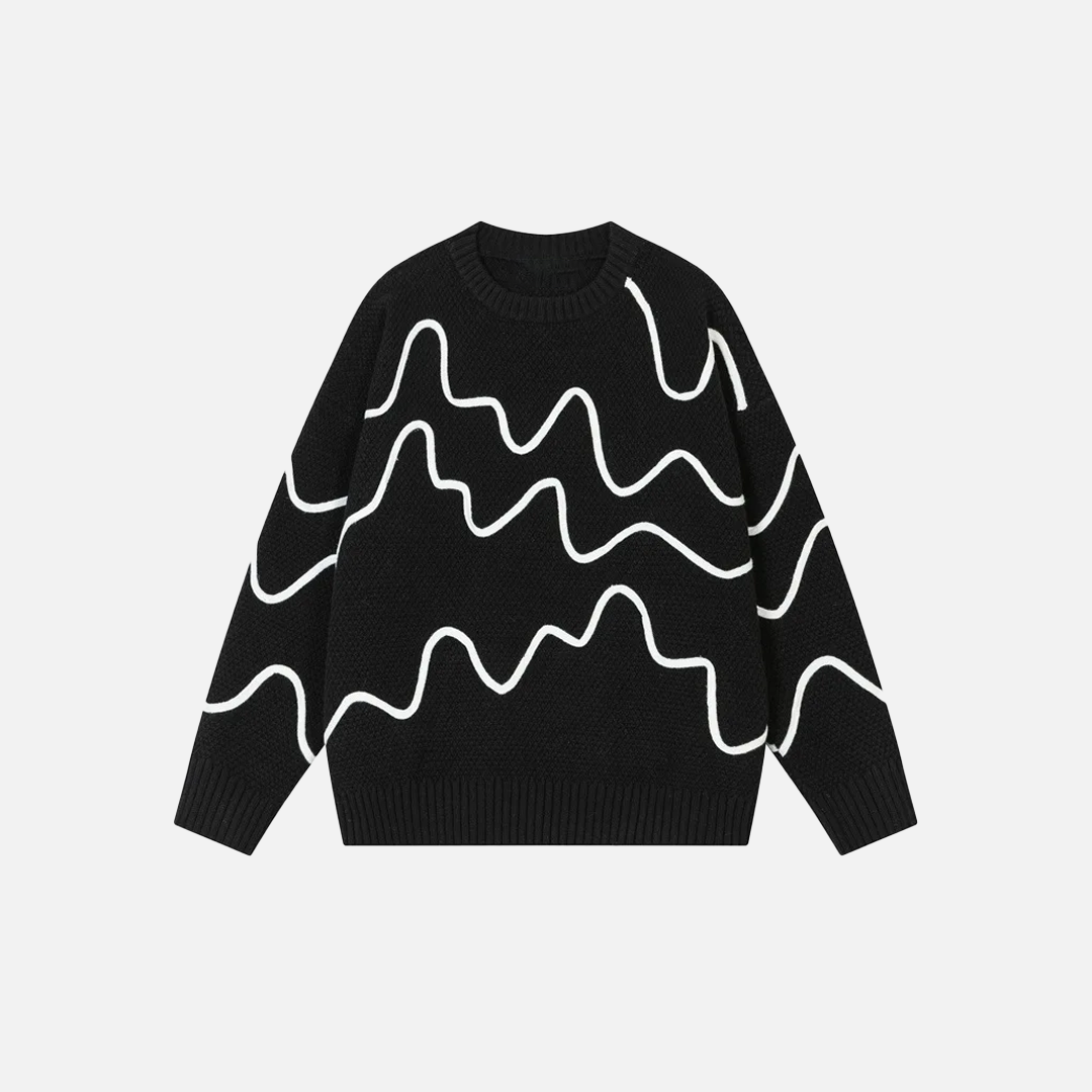 Oversized Wave Pattern Knit Jumper Sweater - Luxuryurbanwear