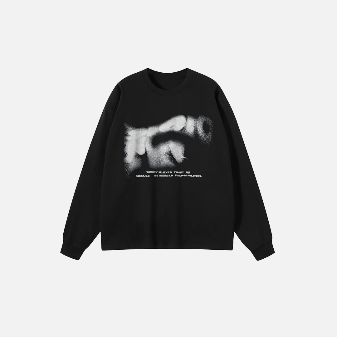 Blurred Letters Graphic Black Long Sleeve T-Shirt - Luxuryurbanwear
