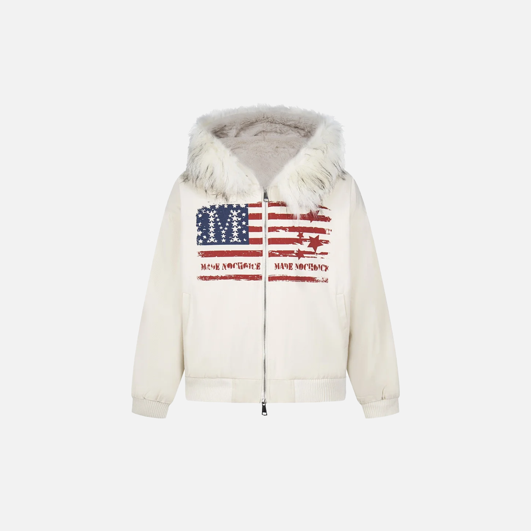 Camouflage Retro Print Faux Fur Hooded Jacket - Luxuryurbanwear