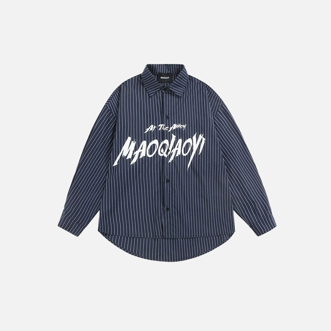 Elevated Striped Loose Hip Hop Button-Up Long Sleeve Shirt - Luxuryurbanwear