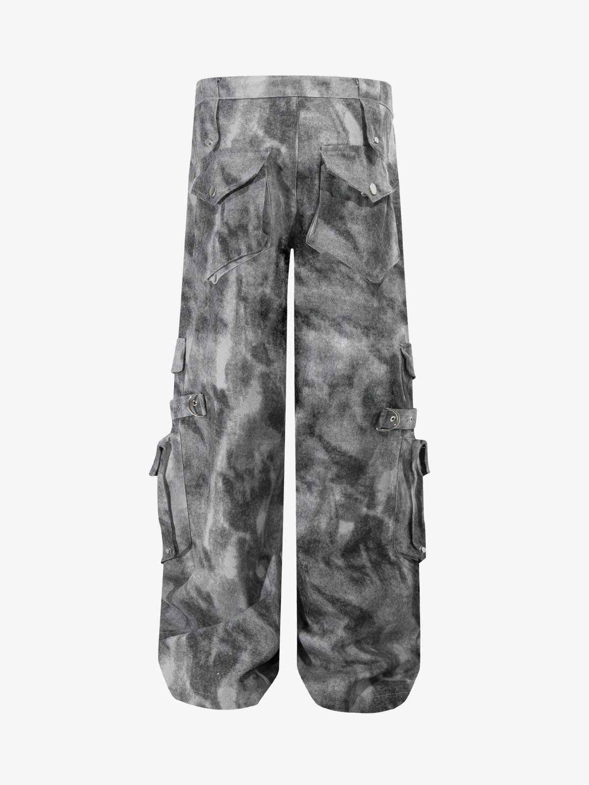 Smoky Dyed Multi-Pocket Tactical Strap Cargo Jeans
