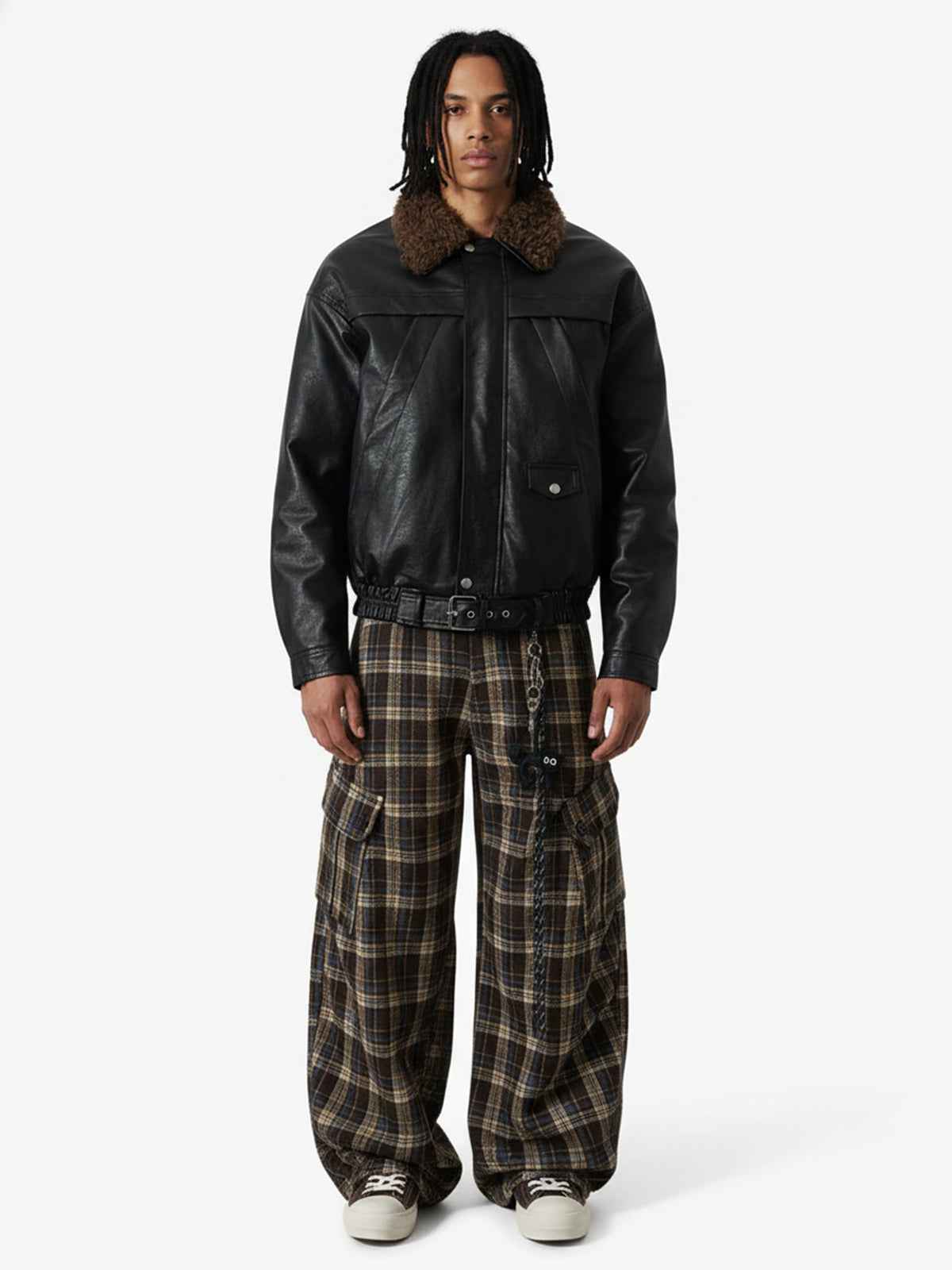 Vintage Plaid Pleated Multi-Pocket Cargo Casual Pants - 2524
