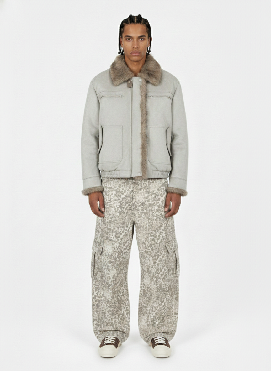 Vintage Suede Faux Fur Lined Aviator Bomber Jacket - Luxuryurbanwear