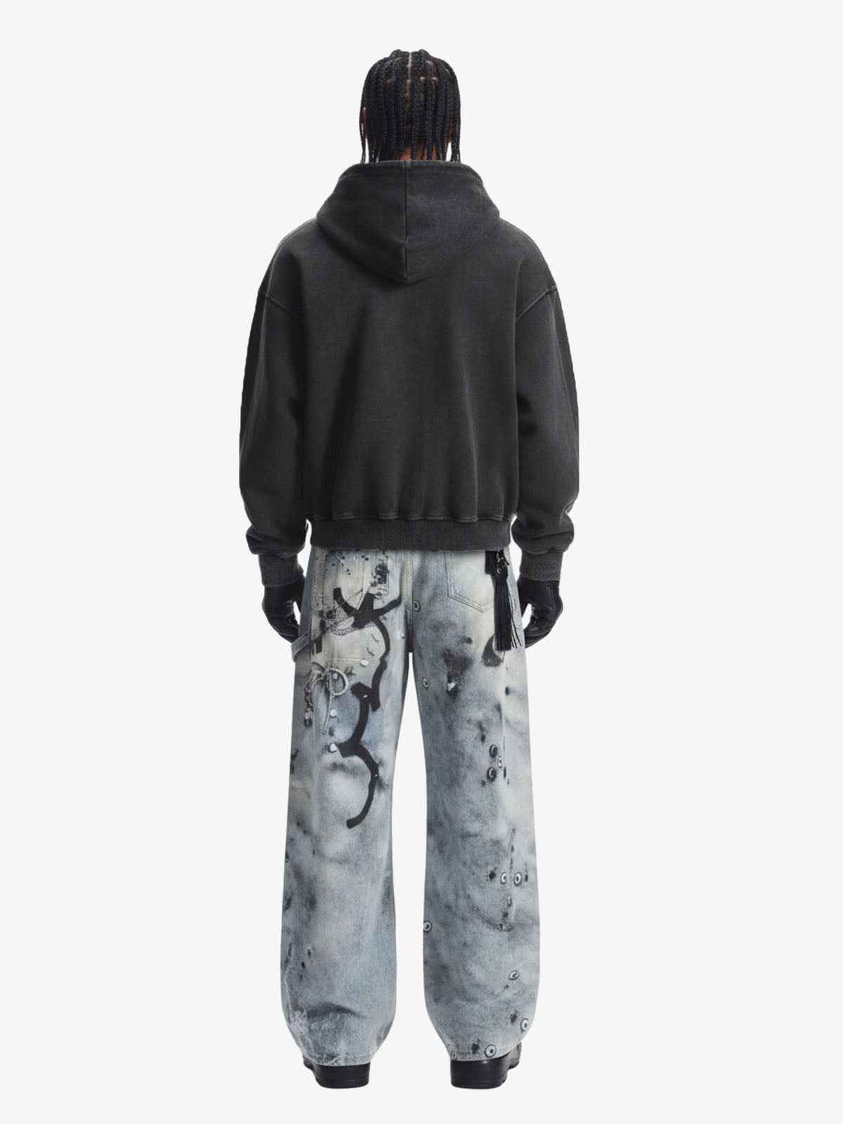 Vintage Washed Panel Construction Zip-Up Hoodie