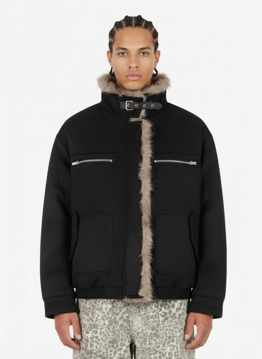 Vintage Suede Faux Fur Lined Aviator Bomber Jacket - Luxuryurbanwear